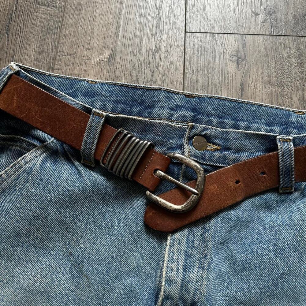 Vintage Y2K Boho Retro Brown Leather Gap Western Basic Buckle Belt
